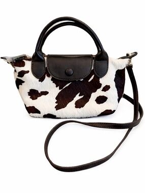 House of Harlow 1960 Genuine Calf Hair Leather Cow Print Mini Top Handle Bag NWT